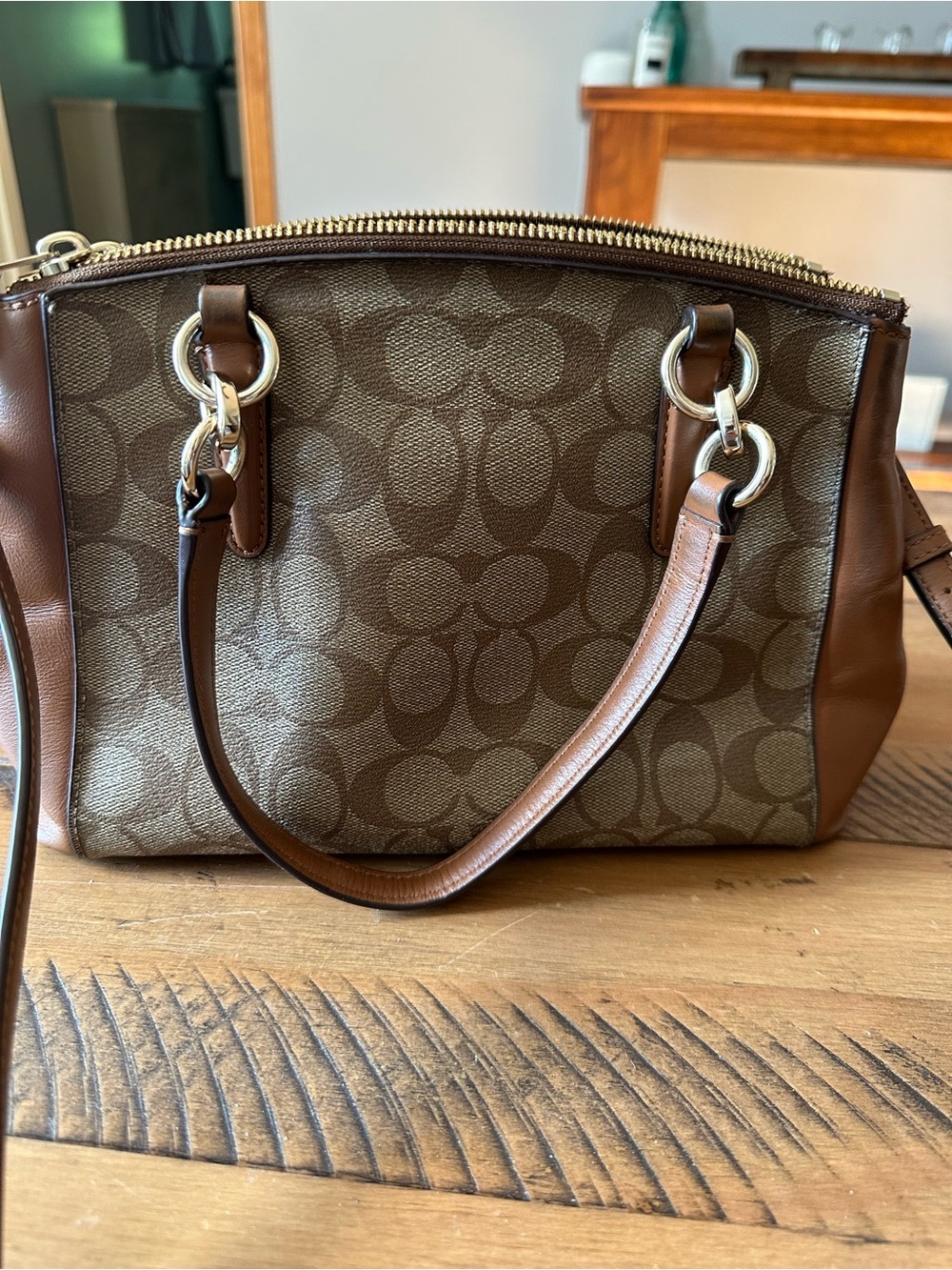Coach Brown Signature Canvas Shoulder Satchel with Gold Hardware - Picture 2 of 6